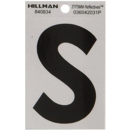 Hillman HILLMAN 3 in. Reflective Black Vinyl Self-Adhesive Letter S 1 pc, PK6 840834